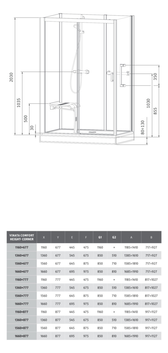 Roth Komplettdusche Vinata Comfort Eck 1660 x 677 x 2160 mm, ESG Rückwände anthrazit, ESG Schiebetür klar