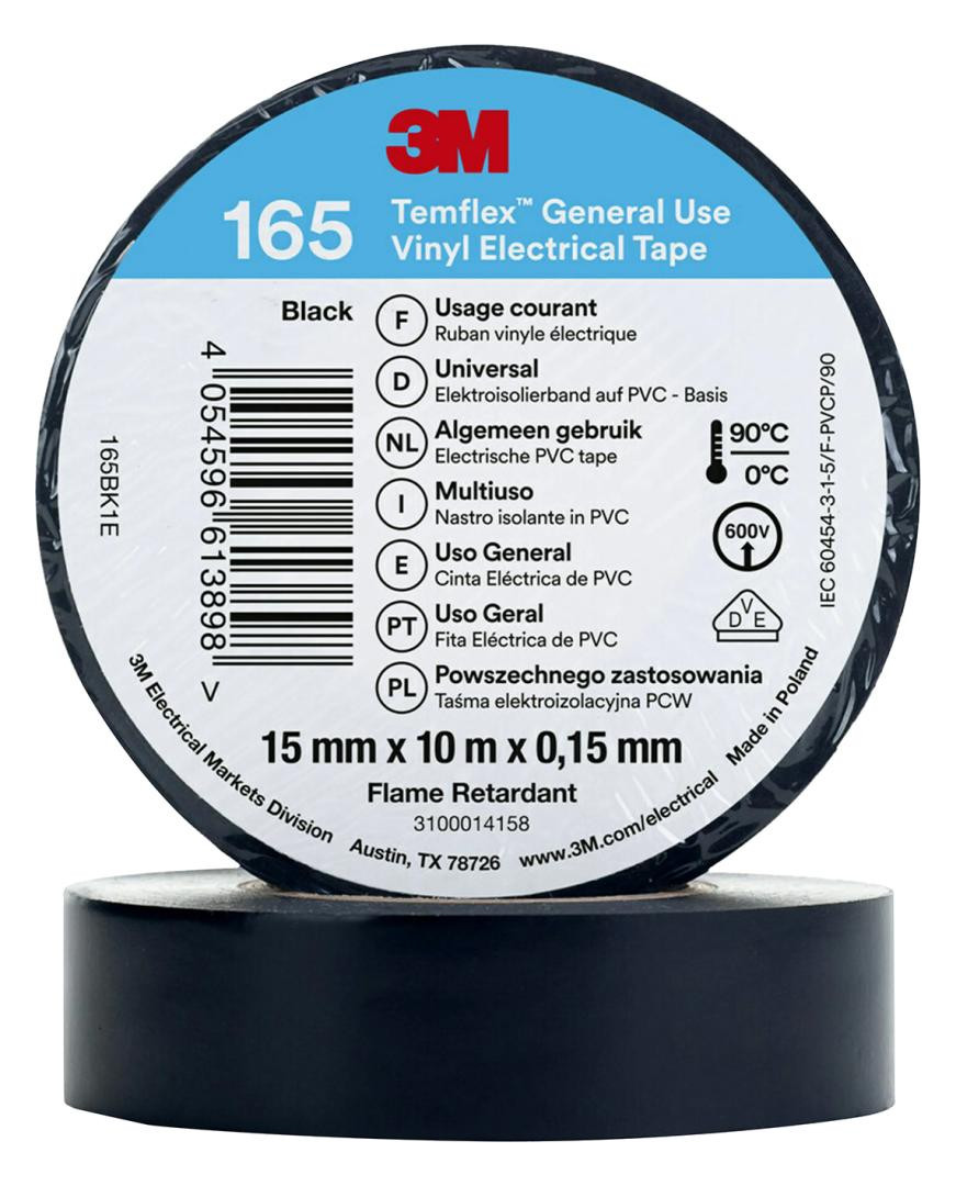 Bild 3M Temflex 165 Vinyl-Isolierband Schwarz 15mm x 10 m-0