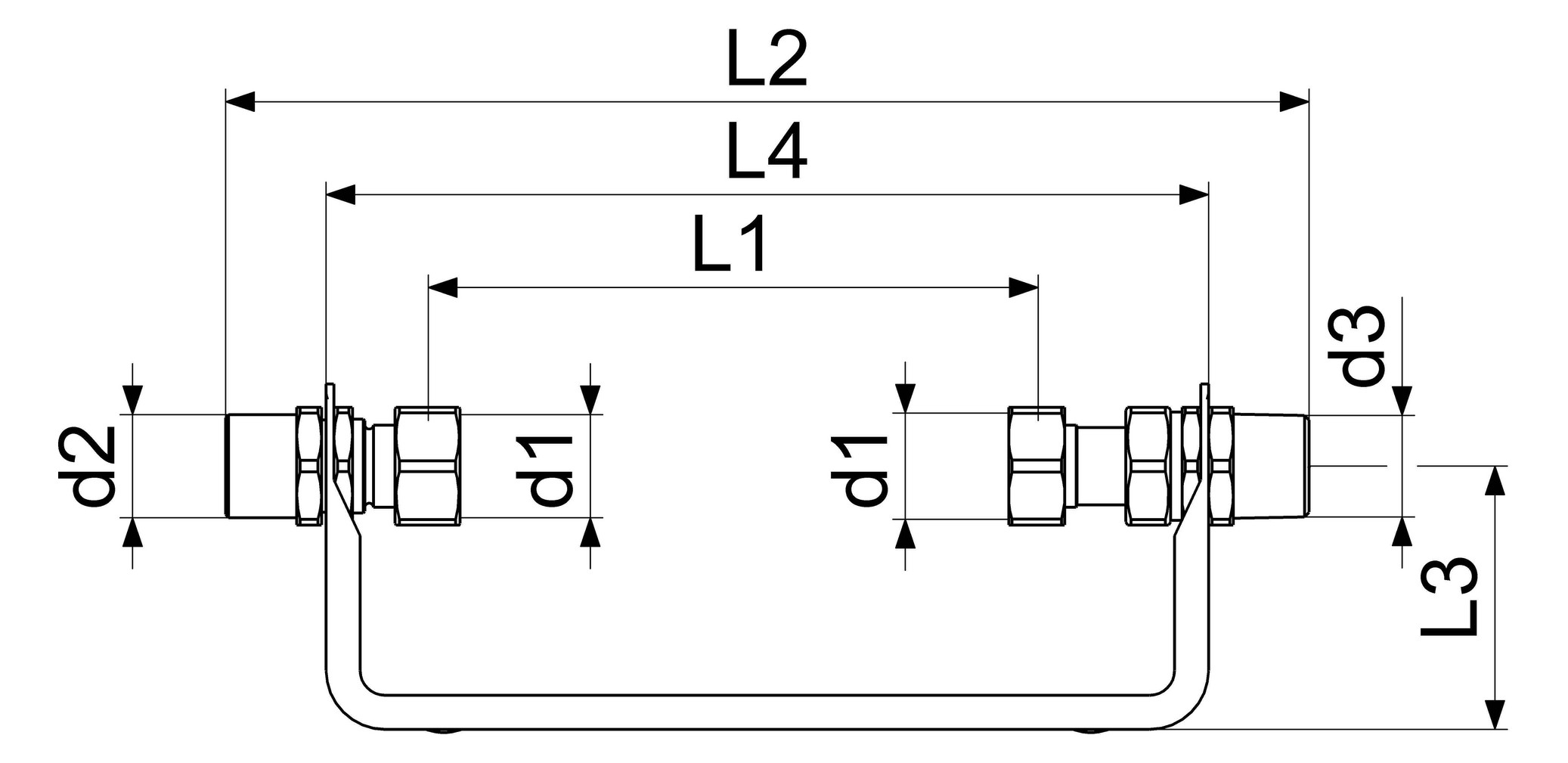 Schlösser Wasserzähler-Bügel 2250 1" Qn 2,5, starr, verzinkt, waagerecht, Verschraubungen