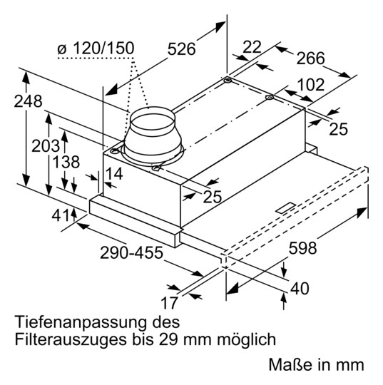 Dunstabzugshaube Flschirm 600mm si B LED 67dB 389cbm/h Ø120-150mm 3st Abl/Uml