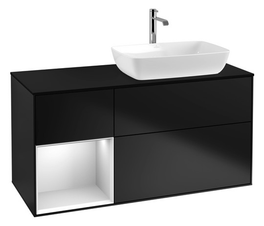 V&B Waschtisch-Unterschrank Finion 120cm, Abdeckplatte black matt, Regal White matt lacquer, Black matt lacquer