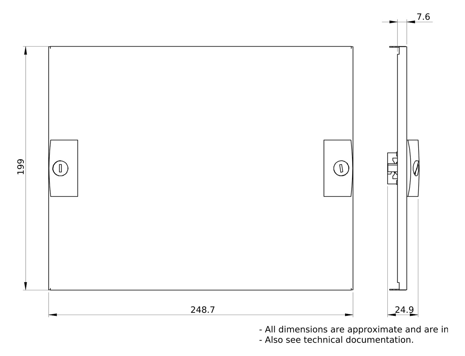 Schrank-Frontplatte 4HE B250xH200mm ST pulverbesch