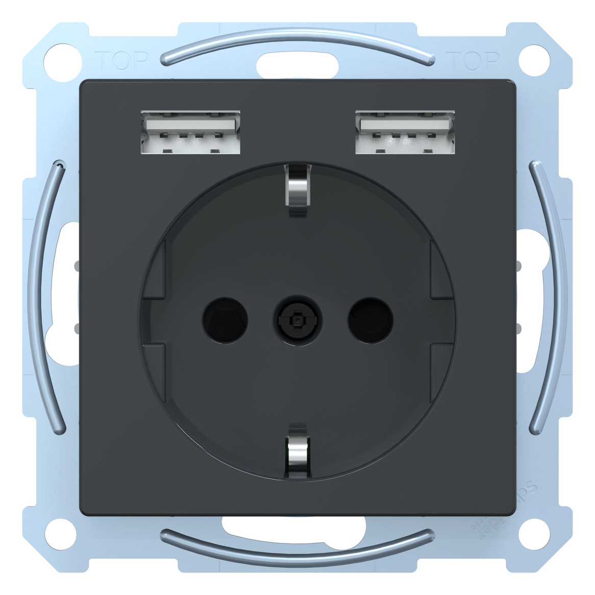 Steckdose 1f anth mt 2USB-A UP m.BS USB IP20 Mit erhöhtem Berührungsschutz