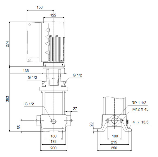 Grundfos Vertikale Kreiselpumpe CRE15-1 A-A-A-E-HQQE 3x380-500 60 HZ