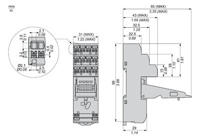 Relaissockel Federzug TS35 14Pins abn.Klemm Hutschiene TH35 31x85x98mm