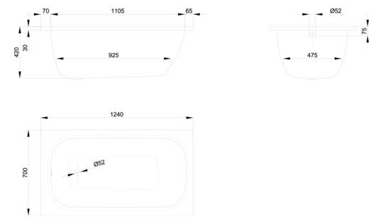 Badewanne LaBette 1240 124x70x42cm, starwhite