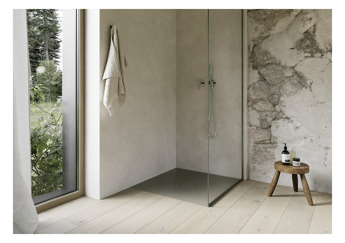 Bette Duschfliese BetteAir 1000 x 1000 mm, graphite, Rechteck, glasierter Titan-Stahl, mit Minimum-Täger