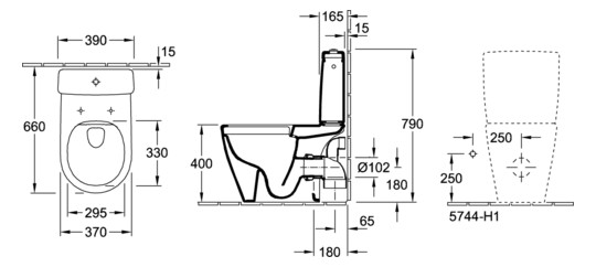 V&B Tiefspül-WC-Kombi AVENTO 37 x 64 cm, DirectFlush, bodenstehend, weiß