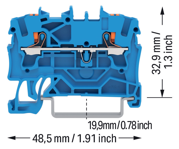 Reihenklemme 0,25-4qmm 1Etage 2kl bl 24A TS35 Hutschiene TH35