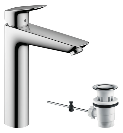 hansgrohe Waschtisch-Einhebelmischer 190 Logis mit Zugstangen-Ablaufgarnitur, chrom