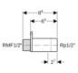 Geberit Anschluss R 1/2 x Rp 1/2, 6,6 cm, mit AG MF 1/2", gerade, Rotguss