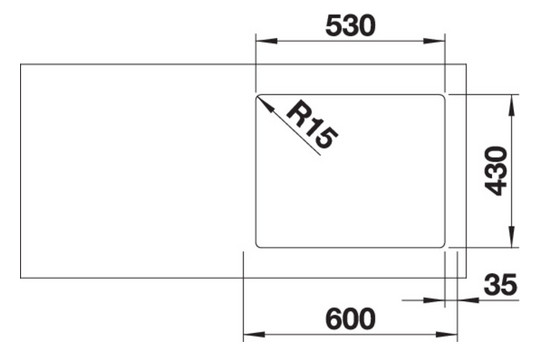 Blanco Becken SUPRA 500-IF R12 54 x 44 cm, Edelstahl Bürstfinish