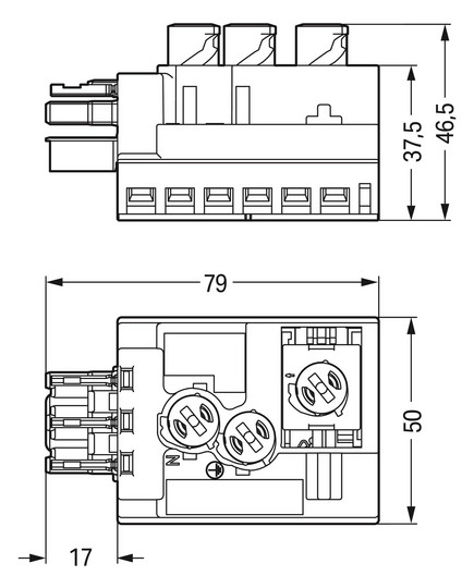 Flachleitungsadapter Serie 772 3p 4qmm 250V 25A rt Abgriff Federzugans hfr