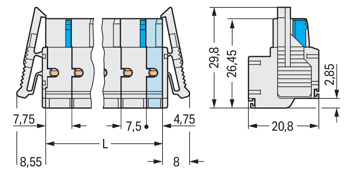 Klemmleiste 9p lgr Serie 721 16A 7,5mm 0,2-2,5qmm Thermopl Federzugans
