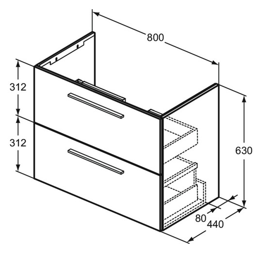 Ideal-Standard Möbelwaschtisch-Paket i.life A 84x46x64,5cm, 1 Hahnloch, Griff schwarz matt, Eiche natur