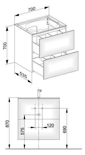 KEUCO Waschtischunterschrank Edition 11 70x70x53,5cm, 2 Frontauszüge, Cashmere, Glas Cashmere satiniert