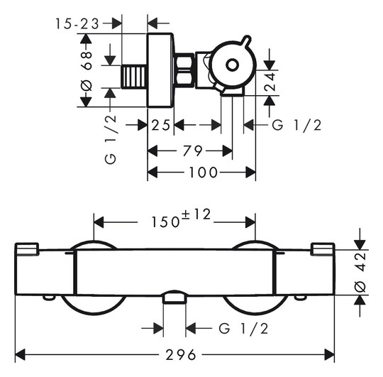hansgrohe Brausethermostat Ecostat 1001 CL 296x100mm, AP, 1 Verbraucher, chrom