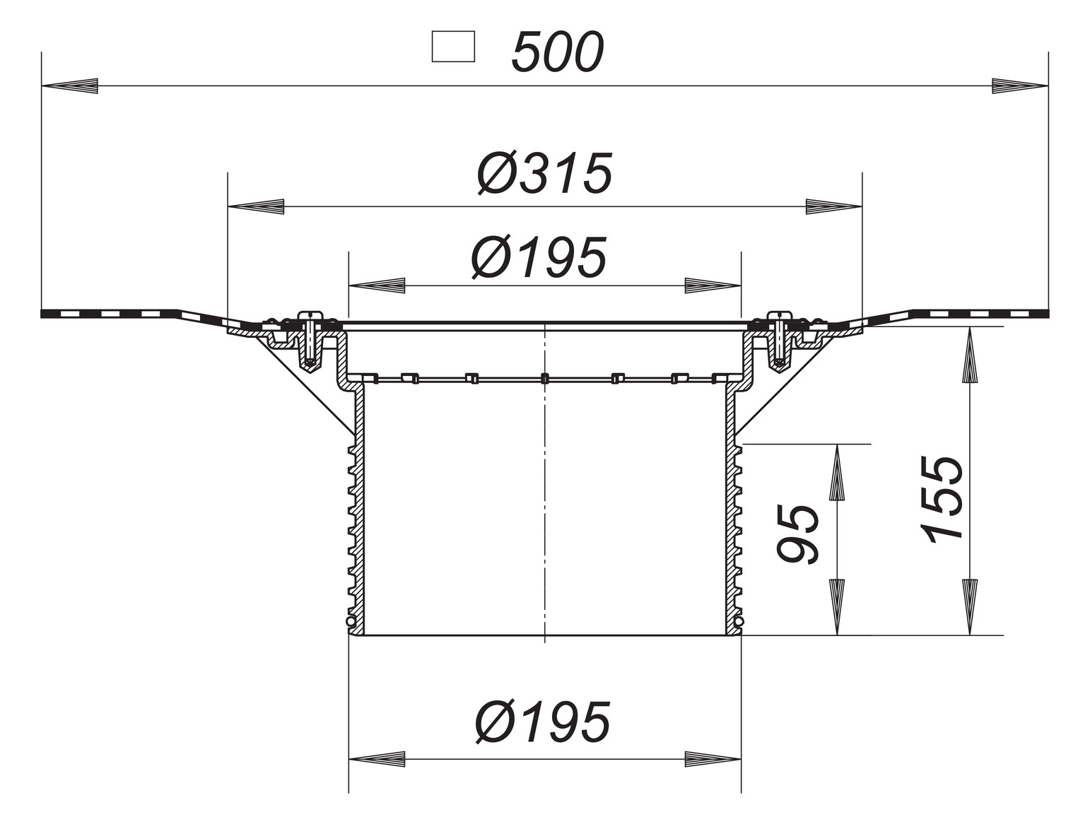 Dallmer Aufstockelement DallBit 618 zu Hof-/Parkdeckabläufen 605/606/615/616