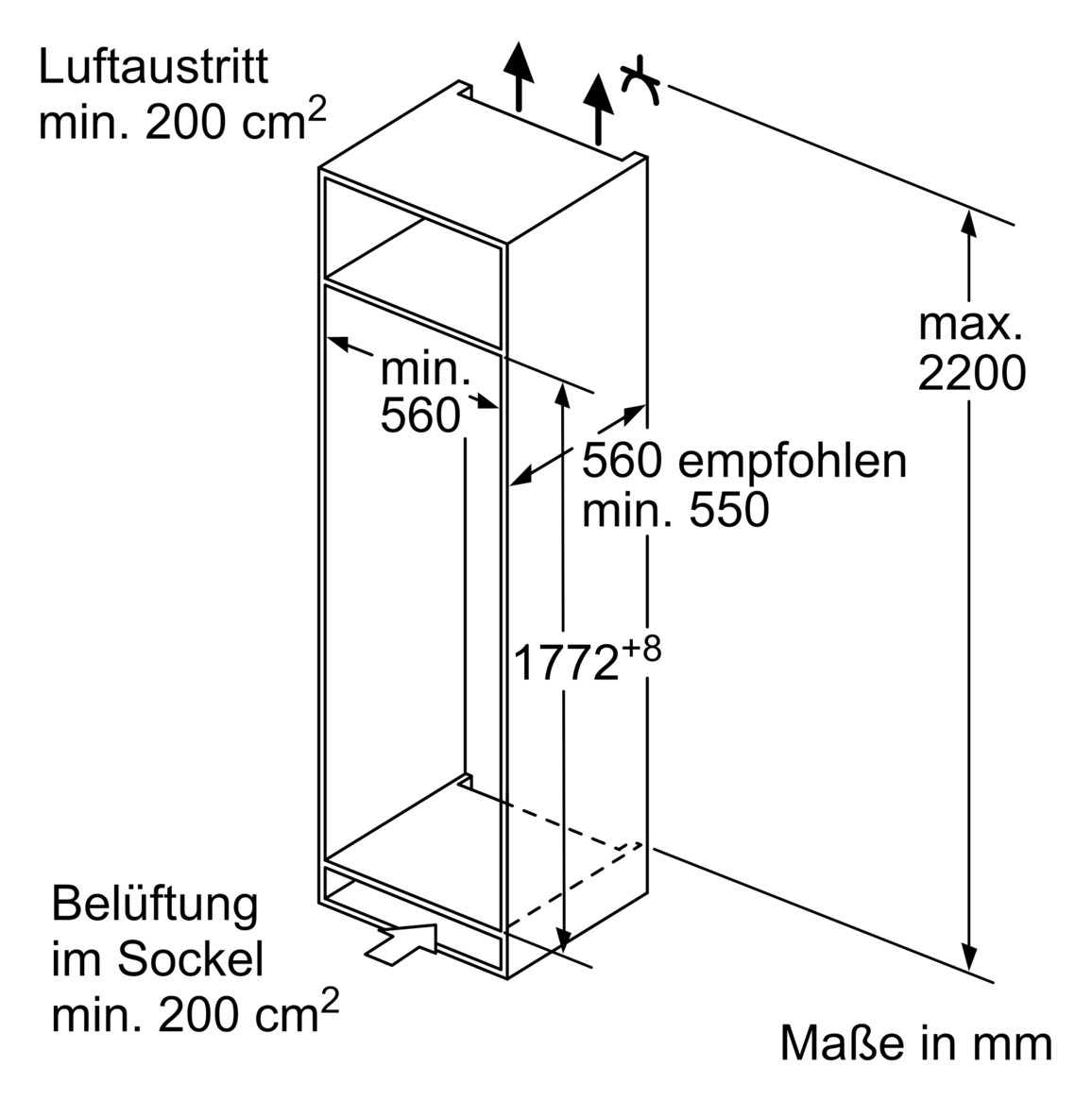 Kühlschrank EB E 310l N1775mm integr ws fest 114kwh B541mm H1772mm