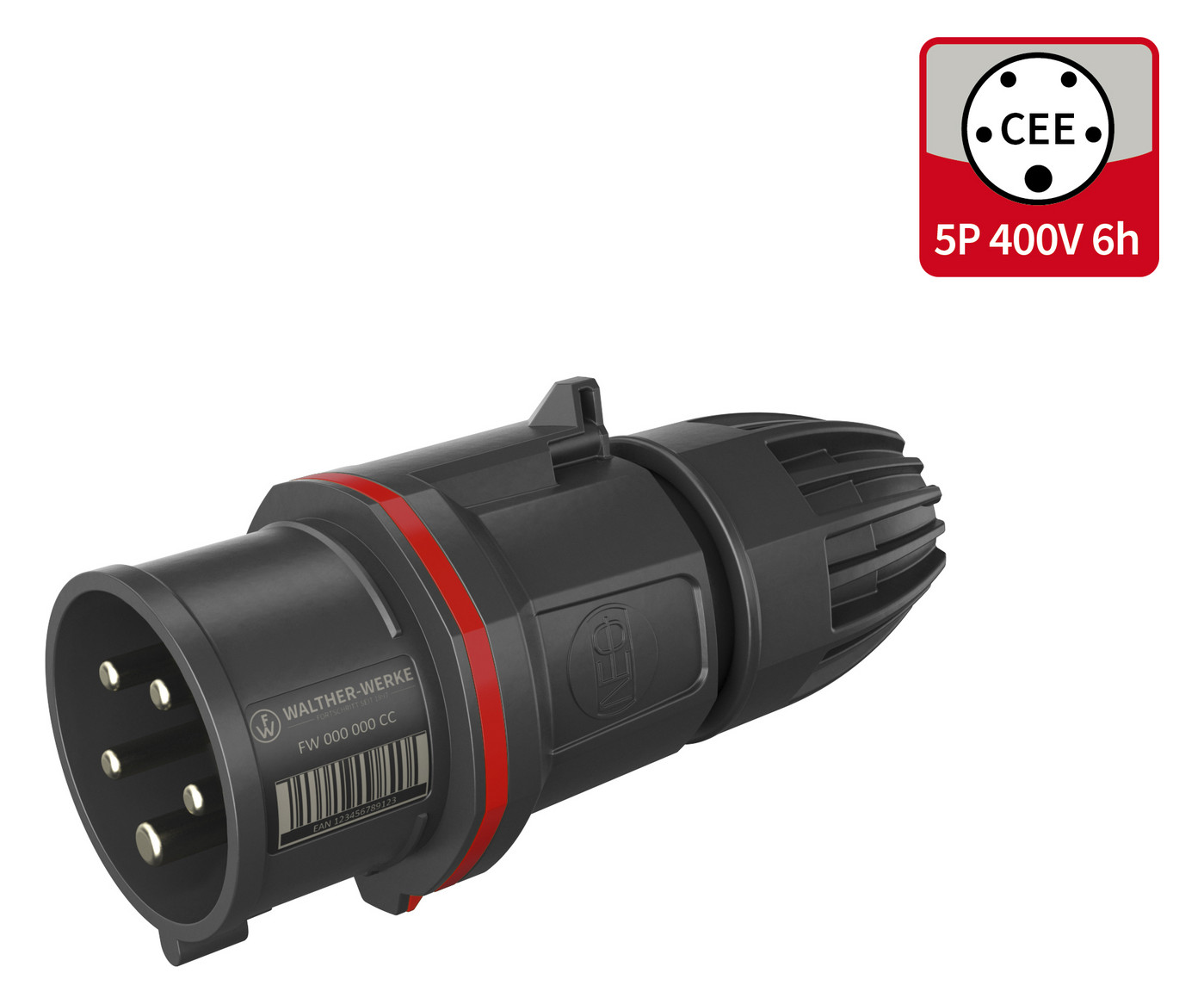 CEE-Stecker 5p 16A IP54 400V/rt 6h Schraubkl Kst Verschraubung