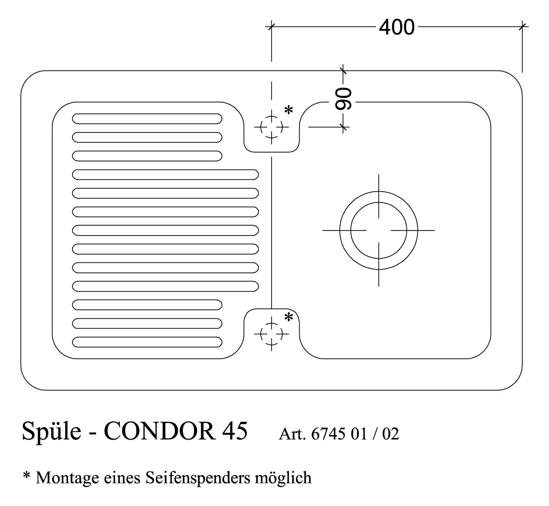 V&B Spüle Condor 45 mit Ablaufgarnitur, Excenterbetätigung, ebony CeramicPlus