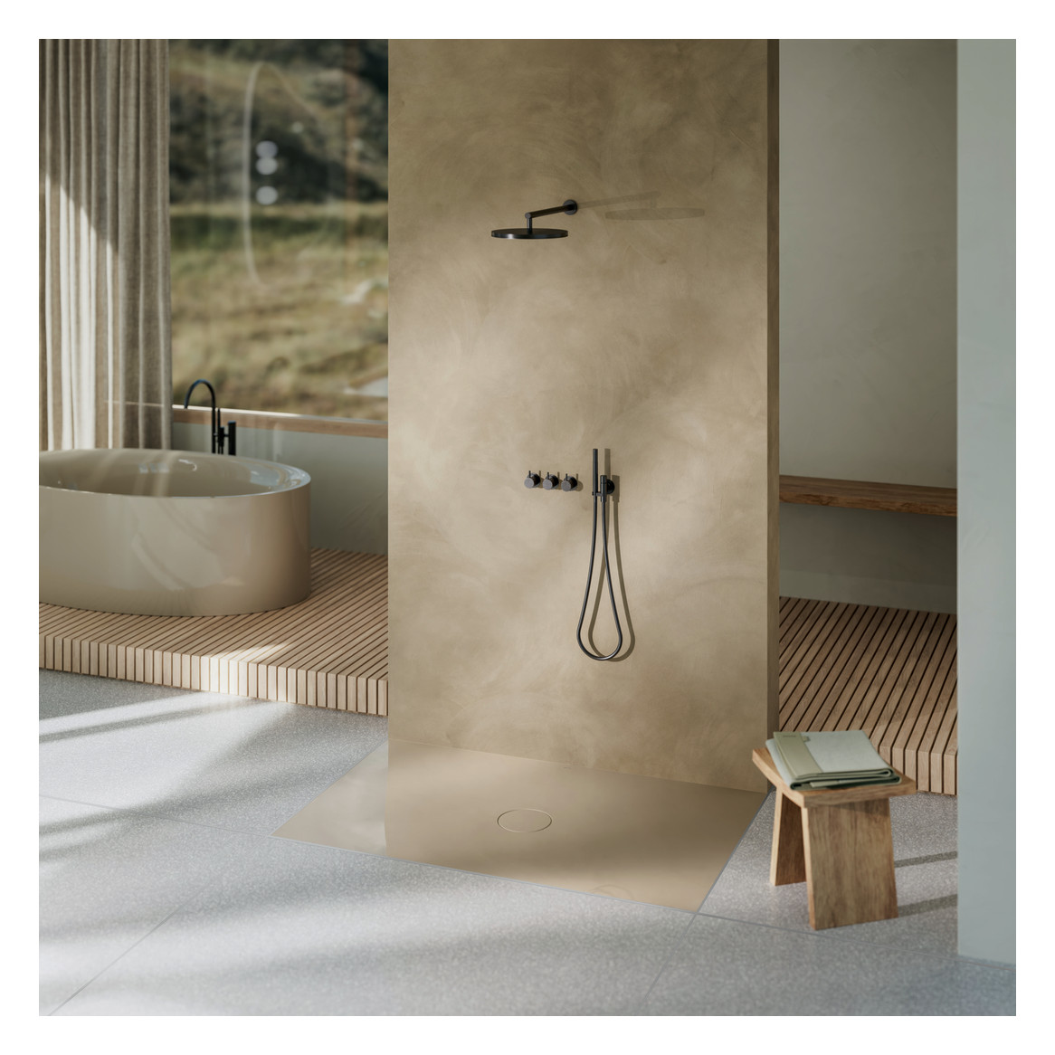 Bette Duschfliese PLUS BetteAir 1600 x 1000 mm, ebano, Rechteck, glasierter Titan-Stahl