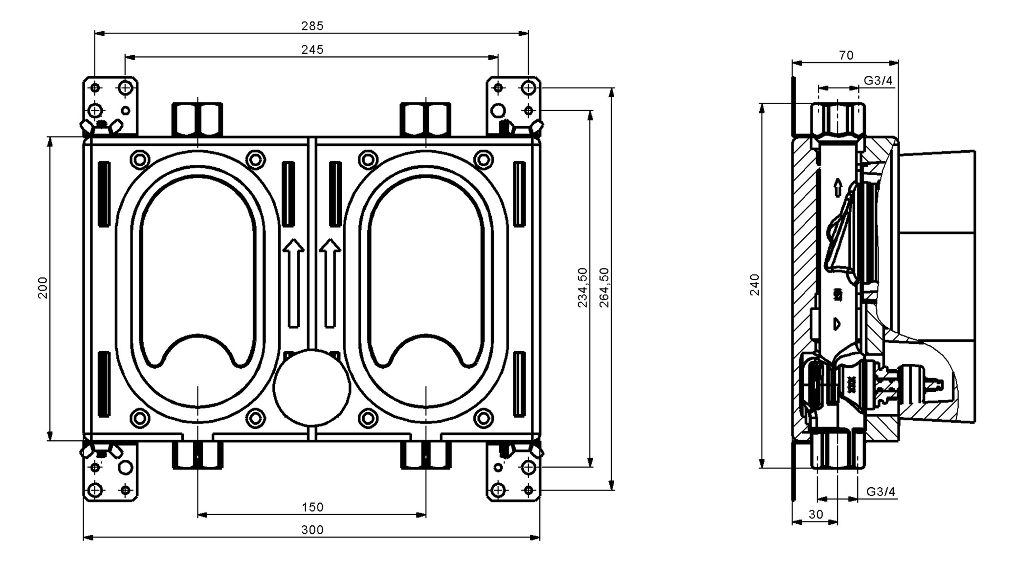 Deltamess Miniblock-Duo KOAX 2 G 3/4 IG, Rotguss