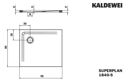 Kaldewei Duschfläche SUPERPLAN 1840-5 80x90cm, flach, Träger, Invisible Grip, warm grey50