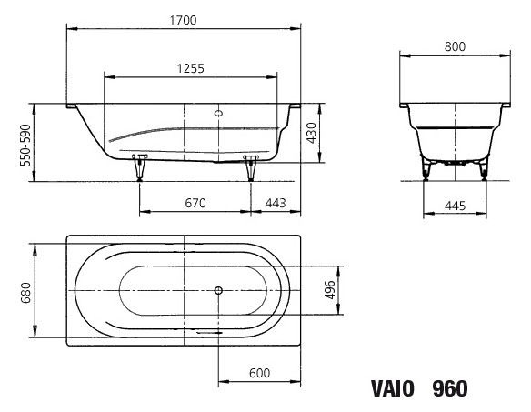 Kaldewei Badewanne VAIO 960 170x80cm, Griffloch, SÜL, Vollantislip, weiß Kaldewei Badewanne VAIO 960 170x80cm, Griffloch, SÜL, Vollantislip, weiß