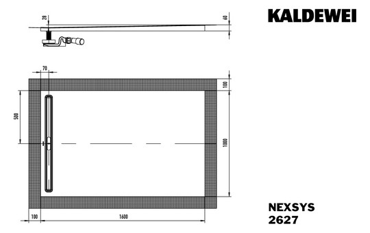 Kaldewei Duschwanne NEXSYS 2627 100x160cm, bodeneben, Secure-Plus, schwarz matt 100