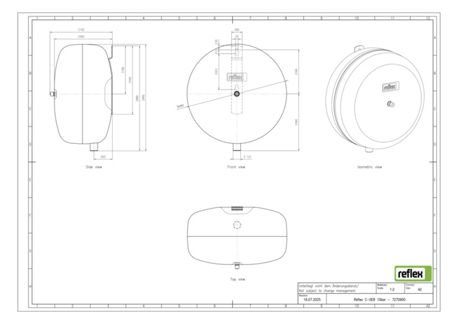 Reflex Membran-Druckausdehnungsgefäß Refix C-DE 8, 10 bar/70 °C, G 1/2, blau