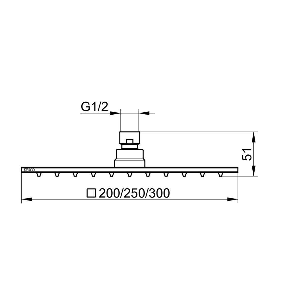 KEUCO Kopfbrause eckig, Metallkopfbrause, 250 x 250 mm, verchromt