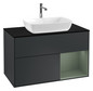 V&B Waschtisch-Unterschrank Wandbeleuchtung Finion 100cm, Abdeckplatte black matt, Regal Olive matt lacquer, Midnight Blue Matt Lacquer