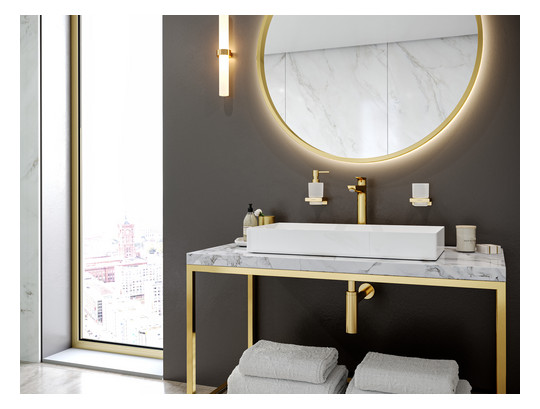 hansgrohe Zahnbecher AddStoris mit Glas, Wandmontage, Metall, polished gold optic