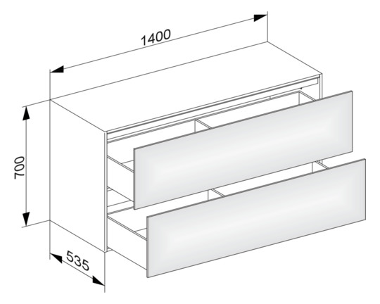 KEUCO Sideboard Edition 11 Planning 140x70x53,5cm, 2 Frontauszüge, Innenbeleuchtung, Lack Seidenmatt, Glas Schwarz
