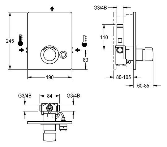 Aquarotter Fertigmontageset F5 S-Mix für Selbstschluss-Einbauarmarmatur, verchromt, mit automatischer Brauserohrentleerung