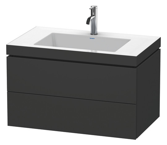 Duravit Waschtisch-Unterschrank c-bonded L-Cube 80 x 48 cm, ohne Hahnloch, amerikanischer nussbaum, 2 Schubkästen, wandhängend