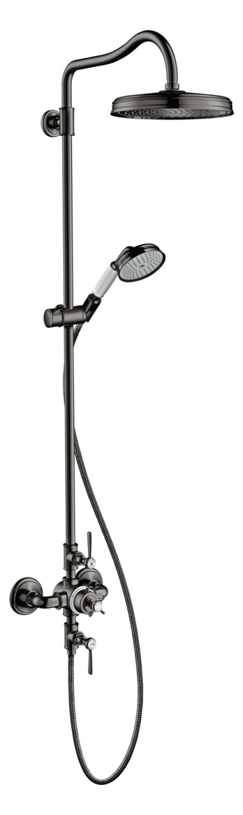 hansgrohe Showerpipe Axor Montreux mit Thermostat, Kopfbrause, 240mm, 1jet, polished black chrome