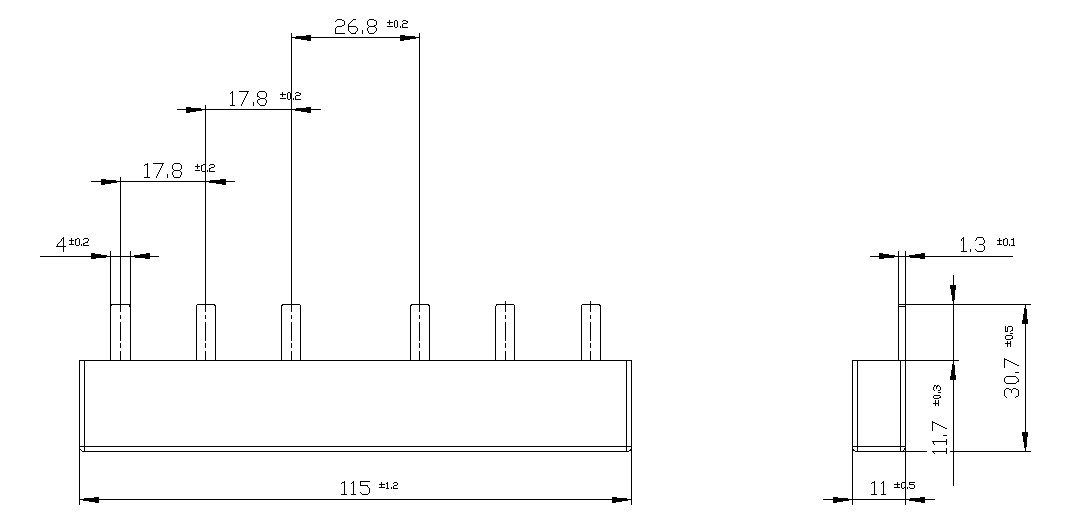 Phasenschiene 3ph 18mm 115mm 16qmm 80A Stift Isoliert