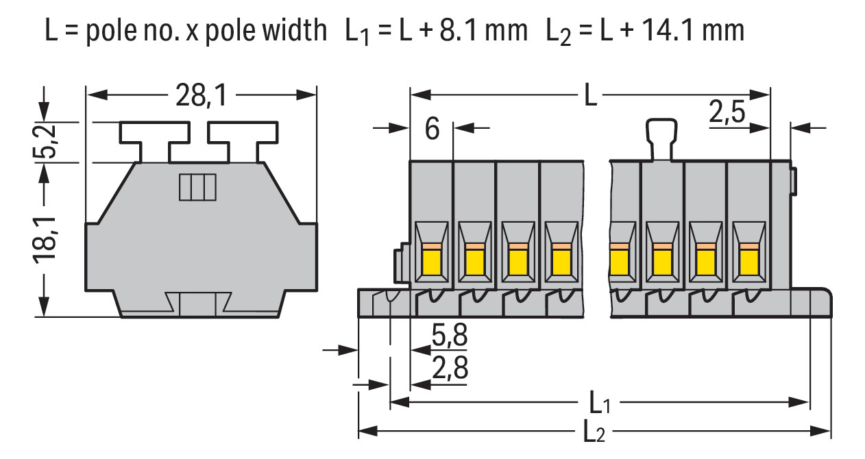 Klemmleiste 11p gr Serie 261 24A 80,5mm 0,08-2,5qmm Thermopl Federzugans