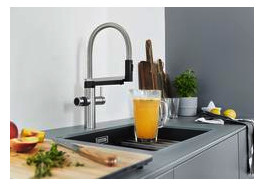 Blanco Spültisch-Einhebelmischer DRINK.SODA EVOL-S PRO HD, 5-in-1 Semi-Profi-Armatur, PVD steel