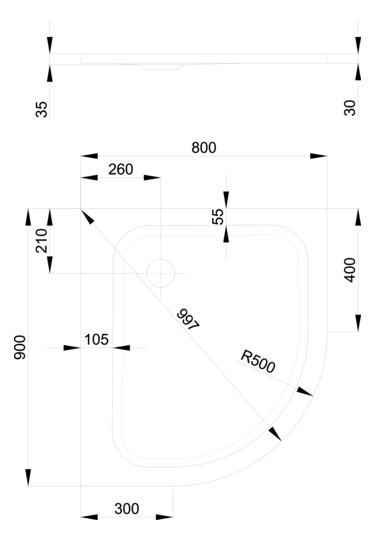 Duschwanne BetteCorner 5404 90x80x3,5cm, Glasur, manhattan