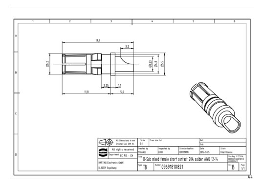 HART DSUB FE STR SOLDER      09691815821 