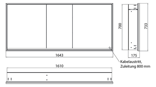 EMCO Unterputz-Lichtspiegelschrank Loft 1600x733mm, LED, 3-türig, aluminium/weiss