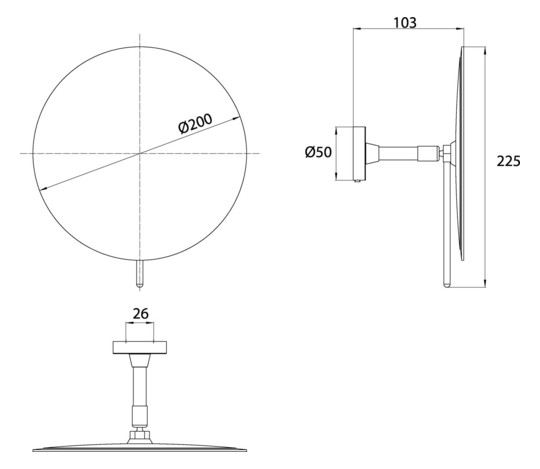 EMCO Wandspiegel Round d= 200mm, 1-armig, rund, 3-fach, Klebeadapter, weiß