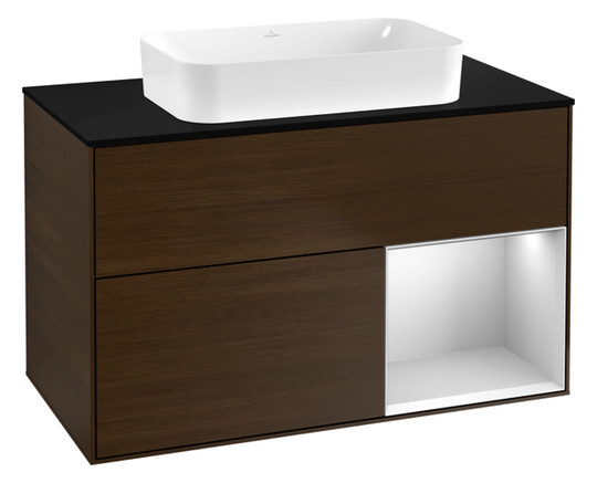 V&B Waschtisch-Unterschrank Finion 100x60,3x50,1cm, Regal rechts White matt lacquer, Walnut veneer