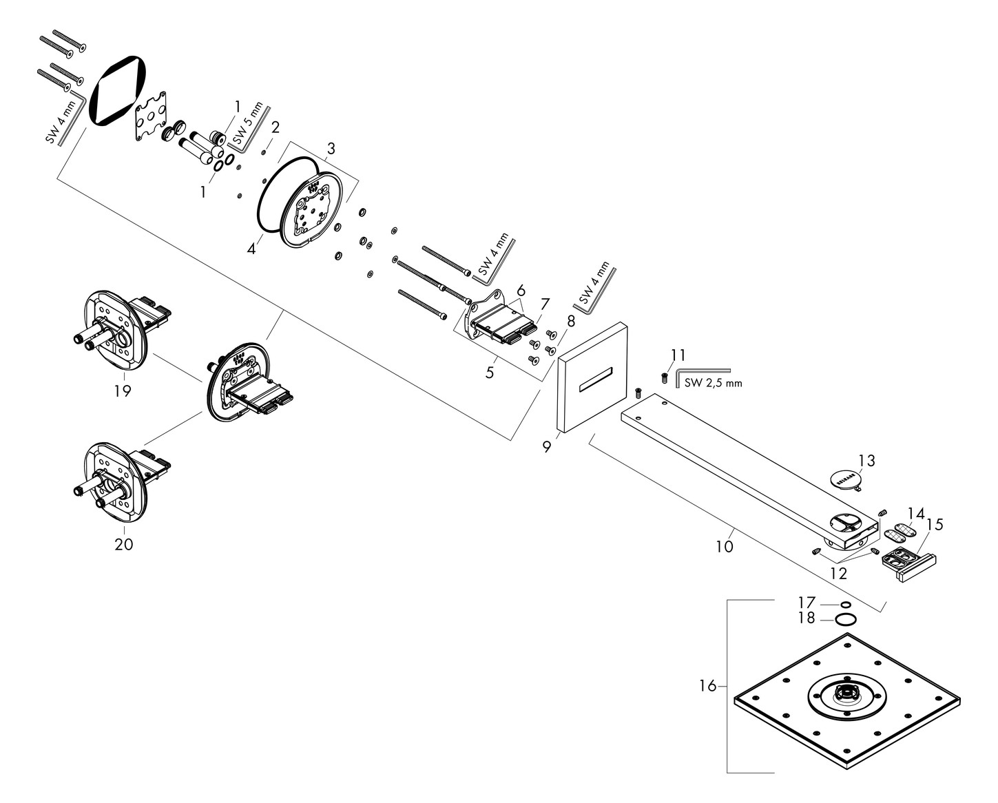 hansgrohe Kopfbrause Axor mit Brausearm, 250x250mm, 2jet, chrom
