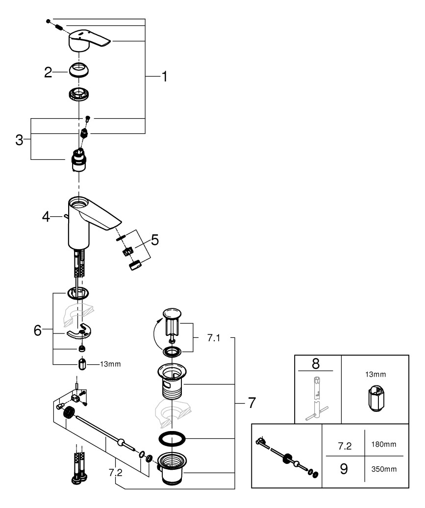 GROHE Waschtisch-Einhebelmischer Eurosmart 1/2", S-Size, mit Hybrid-Zugstangen-Ablaufgarnitur, chrom