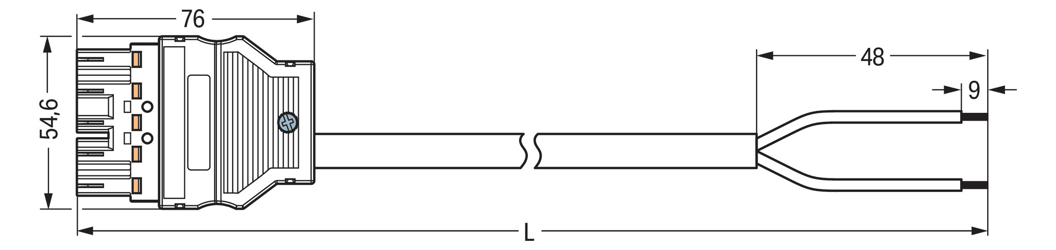 Geräteanschlussleitung 5p H05Z1Z1-F sw 1,5qmm L5000mm 5x1,5qmm Stecker fr.Ende