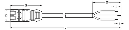 Systemverbindung 3p Serie 771 H05VV-F sw 1,5qmm 3x1,5qmm L7000mm Stecker fr.Ende
